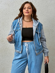Colorblock Hooded Denim Jacket