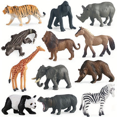 12 Animal Figurines: Lion, Tiger, Giraffe, Zebra, Bear, Elephant, Rhino