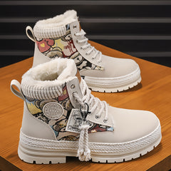 Men's Motorcycle Boots Warm Anti-slip Lace-up High Boots