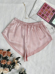 Soft Satin Sleep Bottoms Elastic Waistband Shorts Women's Sleepwear