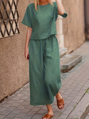 2pcs Tee & Pants Set Vacation Casual Two Piece Outfit Women's Clothing