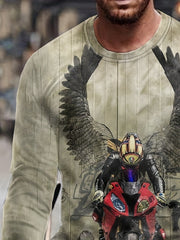 Motorcycle Rider Print Men's Long Sleeve T shirt Stylish Tees For Autumn