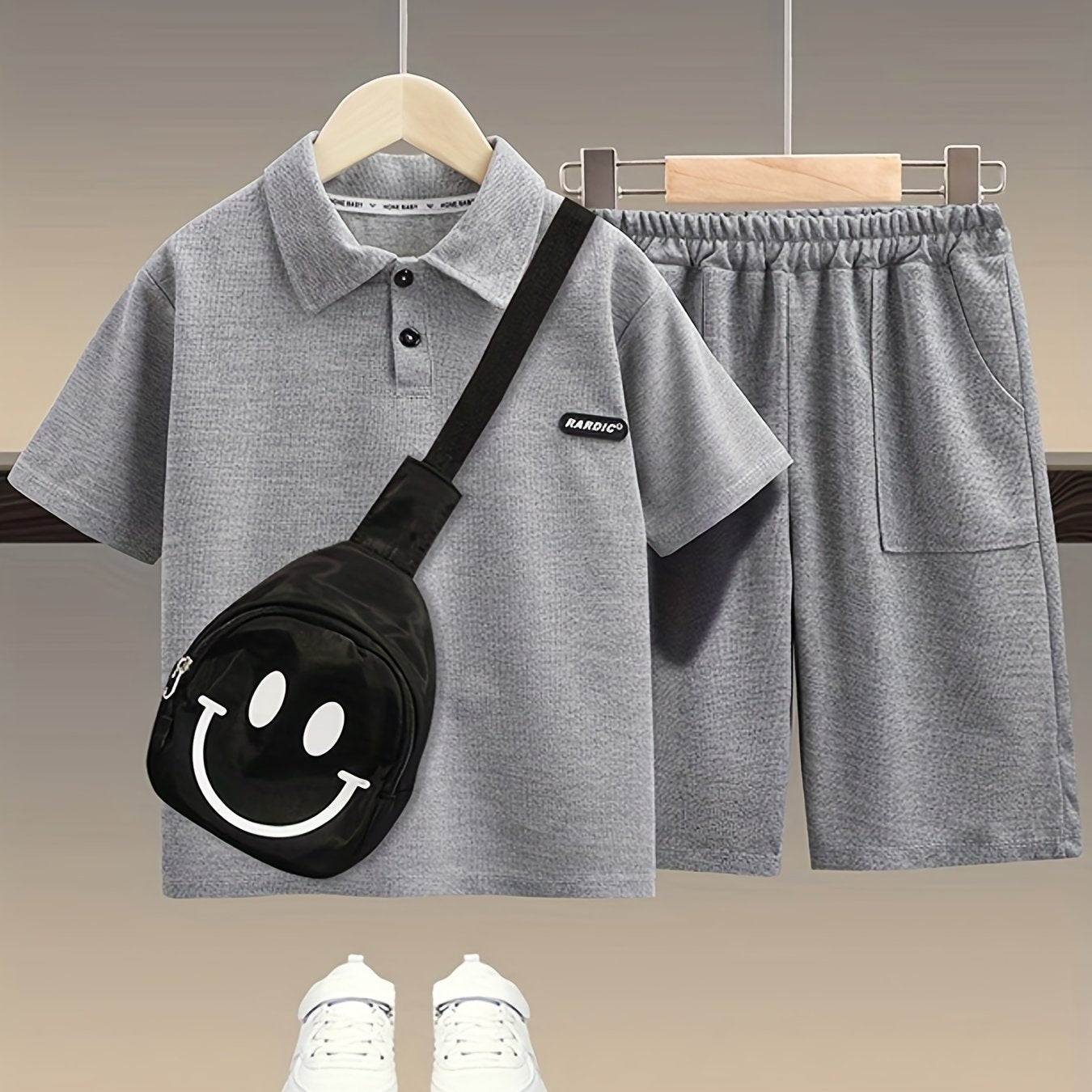 Boy's Polo Shirt & Shorts Set Solid Top Casual Outfits Kids Clothes