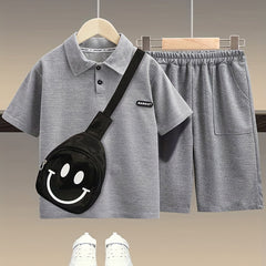 Boy's Polo Shirt & Shorts Set Solid Top Casual Outfits Kids Clothes