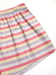 Colorblock Striped Pajama Set Short Sleeve Crew Neck Top & Lounge Shorts