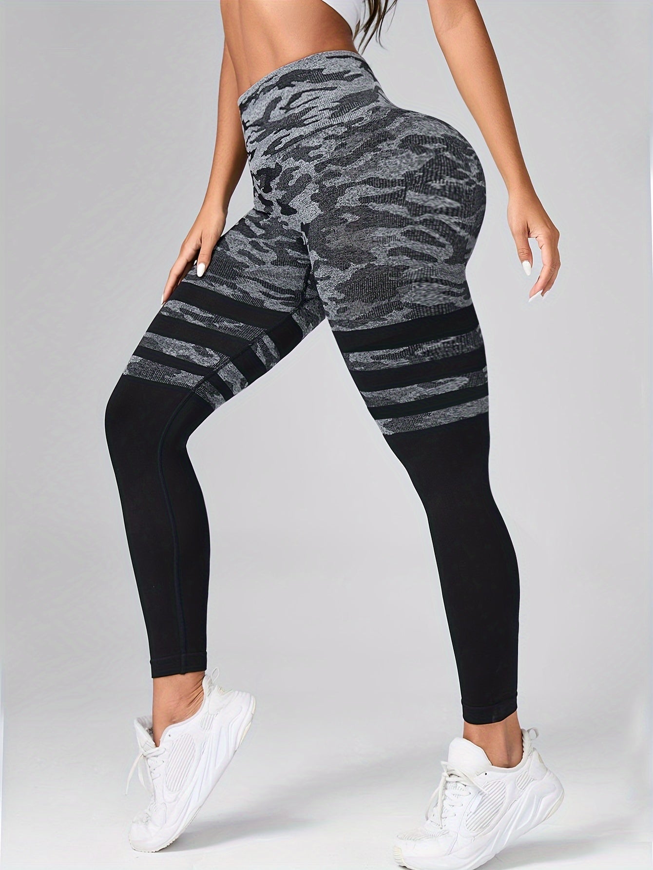 Camouflage Striped Leggings High Stretch Yoga Running Pants