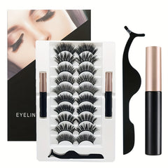 10 Pairs Magnetic Faux Mink Hair False Eyelashes Long and Curling