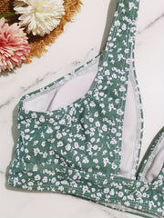 Floral Print Bikini Top V Neck Beachwear Women's Swimwear
