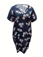 Casual Floral Print V Neck Dress With Pockets