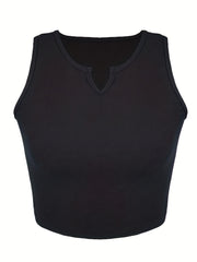 Ribbed Crop Tank V-Neck Sleeveless Top