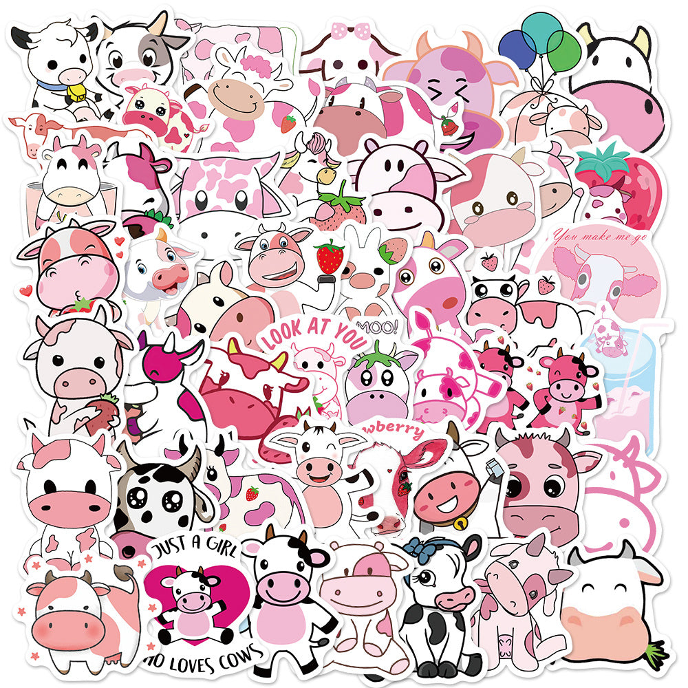 Pink Cartoon Cow Doodle Sticker 50 100pcs