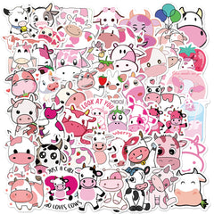 Pink Cartoon Cow Doodle Sticker 50 100pcs