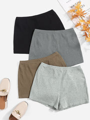 4 Pack Plus Size Casual Shorts Set Women's Plus Ribbed High Rise Shorts