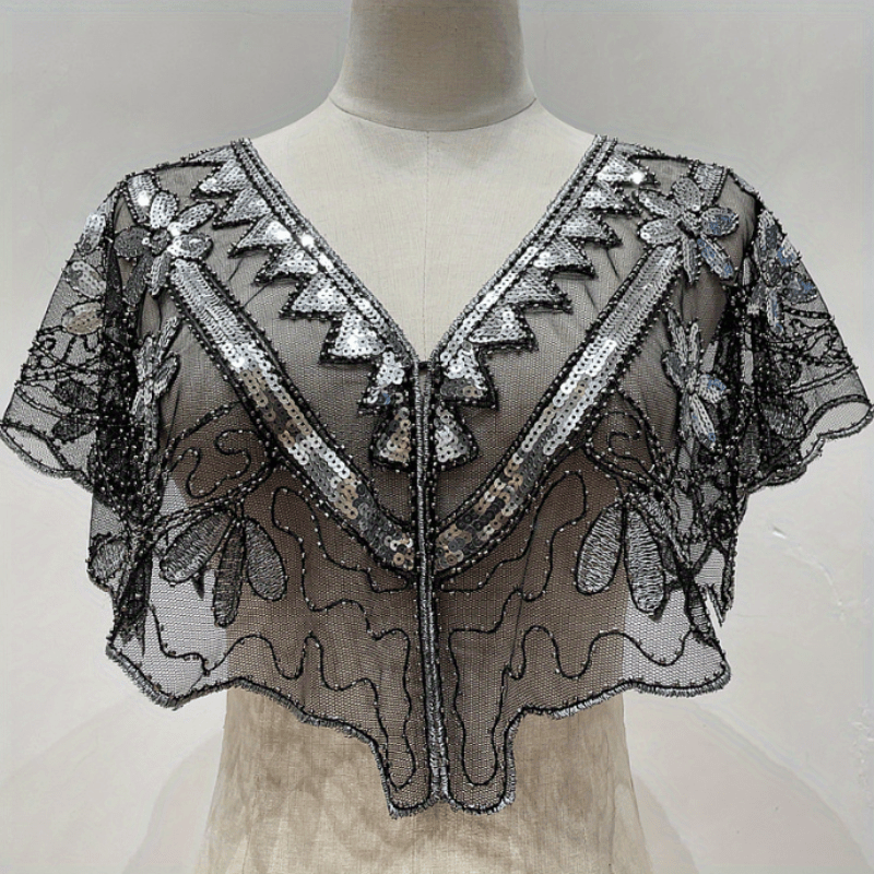 Vintage Sequin Beaded Cape Shawl for Women