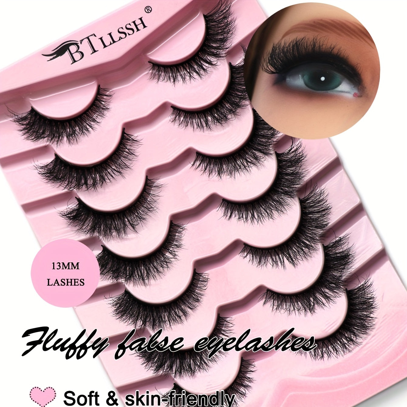 7 Pairs False Eyelashes Thick Curling 13mm Wispy False Eyelash