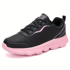 Women's Lightweight Faux Leather Sneakers Non Slip Lace Up Shoes