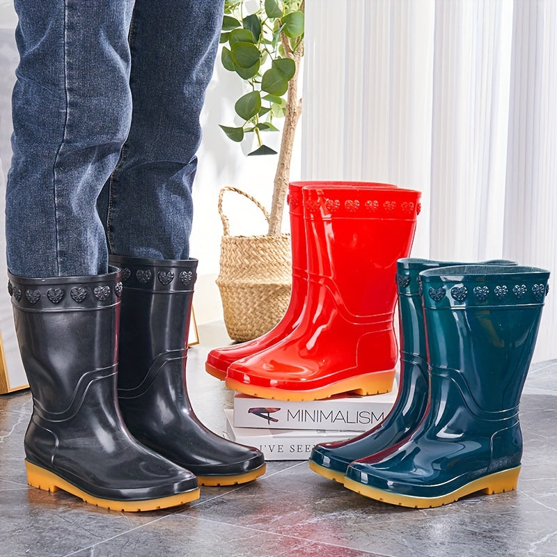 Women's Slip On Rain Boots Waterproof Mid Calf Boots