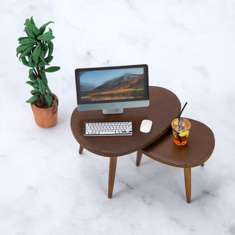 1/12 Dollhouse Wooden Furniture Triangular Coffee Table and Computer Desk Set
