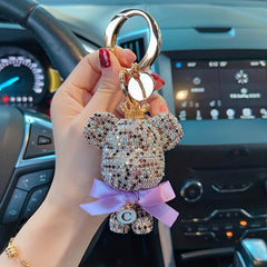Rhinestone Big Bear Keychain with Bow Cartoon Keychain for Women
