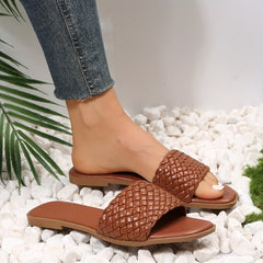Women's Flat Slide Sandals Casual Open Toe Braided Band Shoes