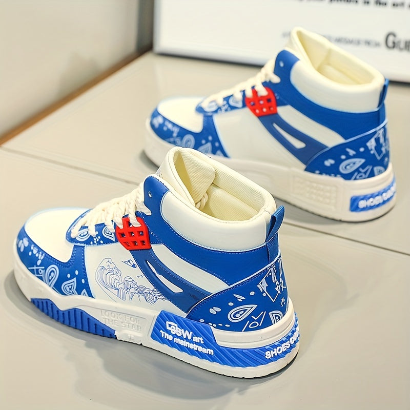 Men's High Top Graphic Skate Shoes Lace Up Sneakers
