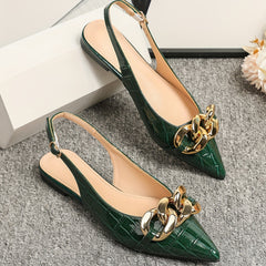 Metallic Chain Flat Shoes Point Toe Dress Shoes