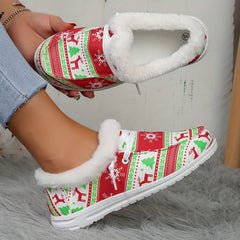 Women's Cartoon Print Canvas Shoes Christmas Low Top Warm Sneakers