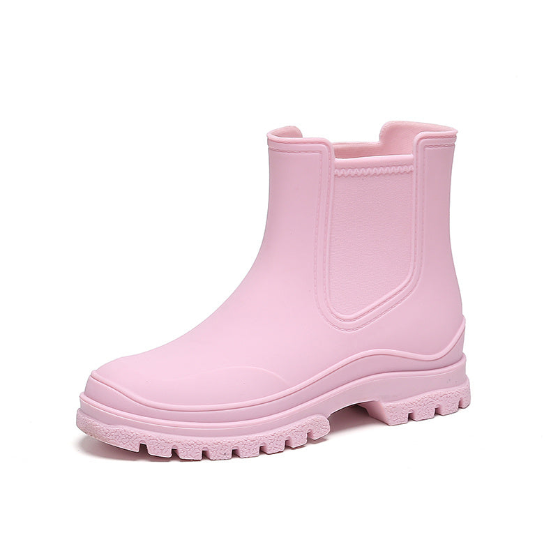 Women's Platform Ankle Rain Boots Waterproof Slip on Shoes