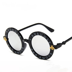 Round Frame Letter Print Sunglasses for Party