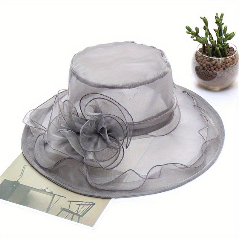 Wide Brim Organza Derby Hat Sunscreen Travel Beach Hat Women