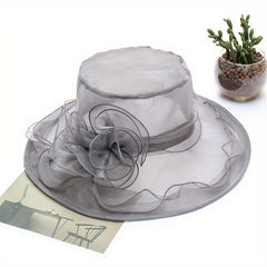 Wide Brim Organza Derby Hat Sunscreen Travel Beach Hat Women