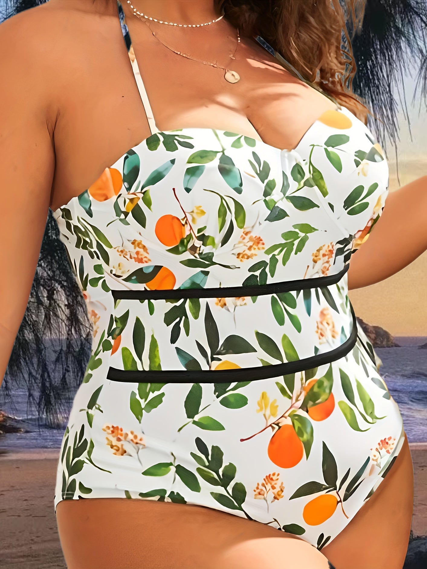 Lemon Print Backless One Piece Swimsuit