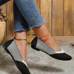 Women's Colorblock Knit Shoes Slip On Low Point Toe Flat Lightweight Shoes