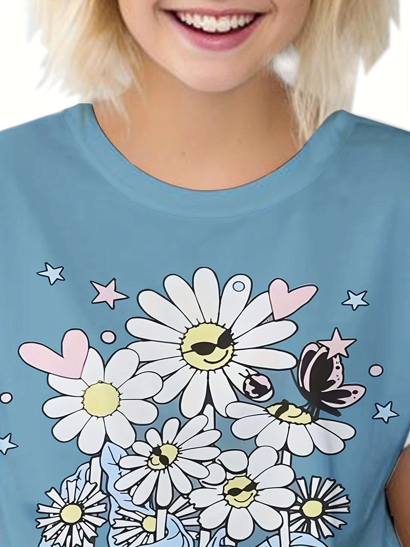 Flower Graphic Short Sleeve T shirt for Summer Sports