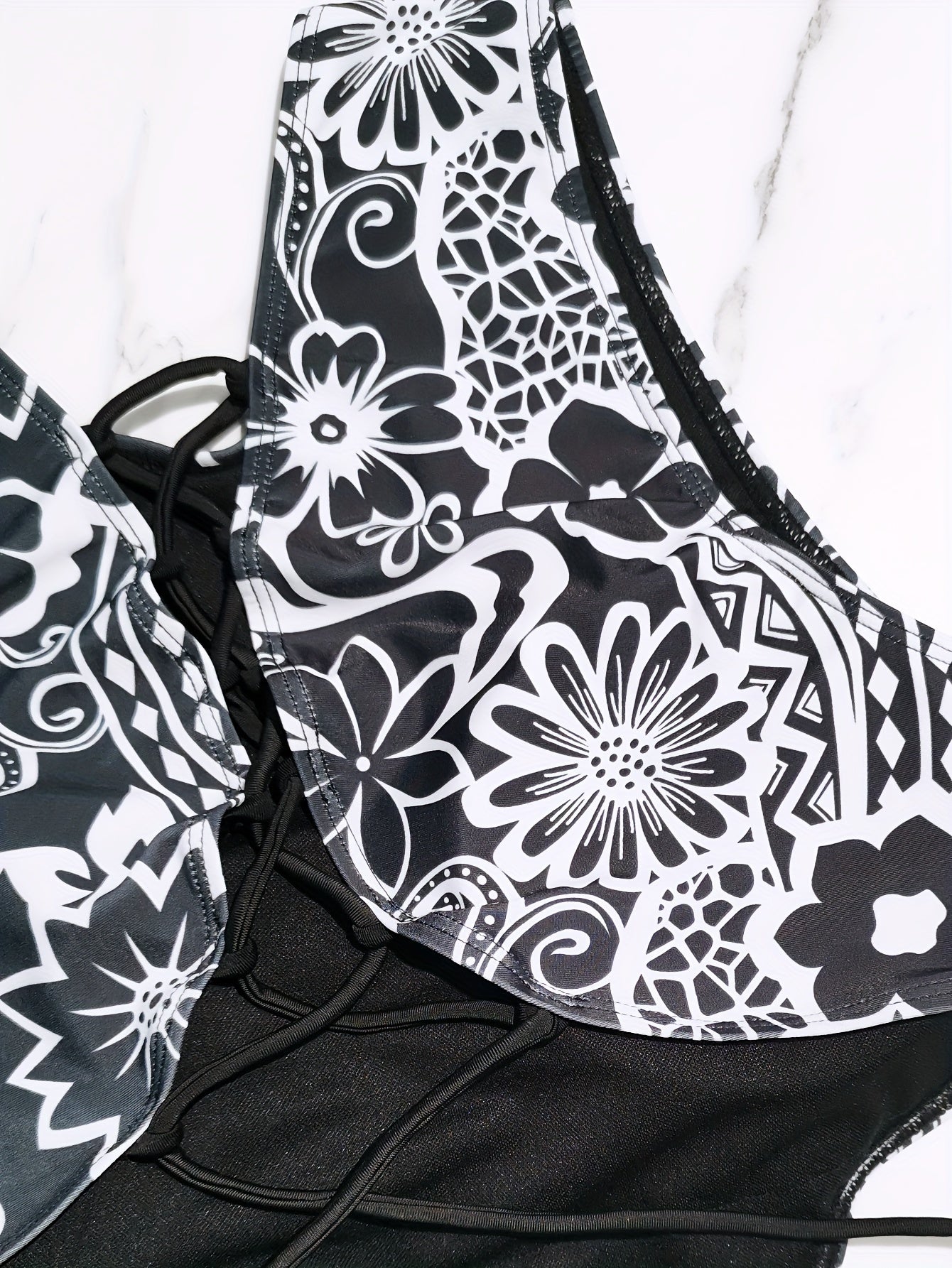 Floral Print Lace Up Back Tankini Set