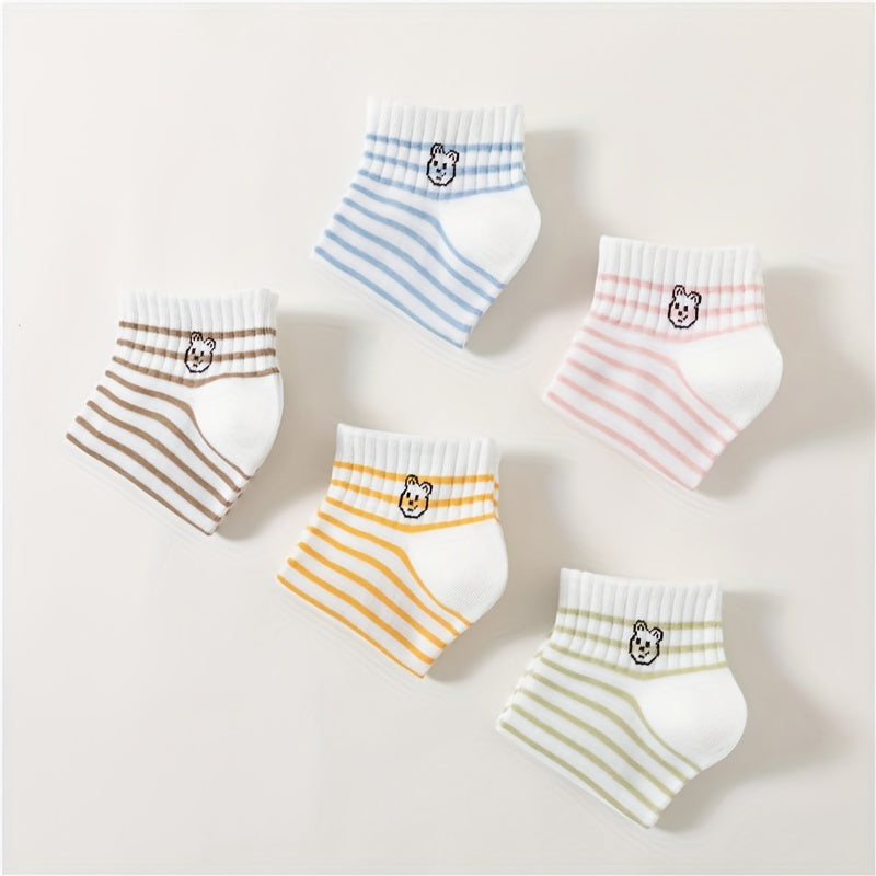 5 Pairs Cartoon Bear & Striped Short Socks Women's Stockings