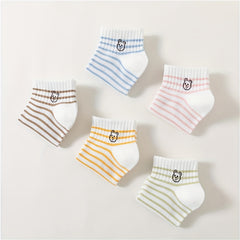 5 Pairs Cartoon Bear & Striped Short Socks Women's Stockings