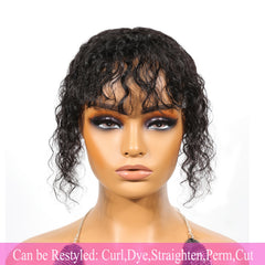 10" Curly Wave Hair Topper 100% Human Hair Extensions Clip In