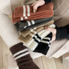 6 Pairs Striped Fuzzy Socks Warm Mid Tube Stockings