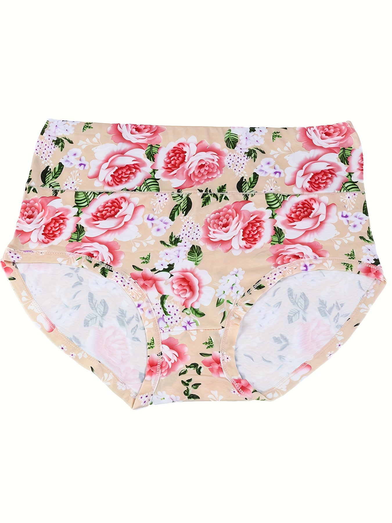 4 Pack Plus Size Panties Set Women's Plus Floral Print Briefs