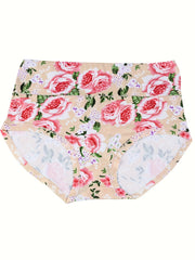 4 Pack Plus Size Panties Set Women's Plus Floral Print Briefs