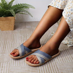 Women's Linen Cross Strap Home Slide Shoes