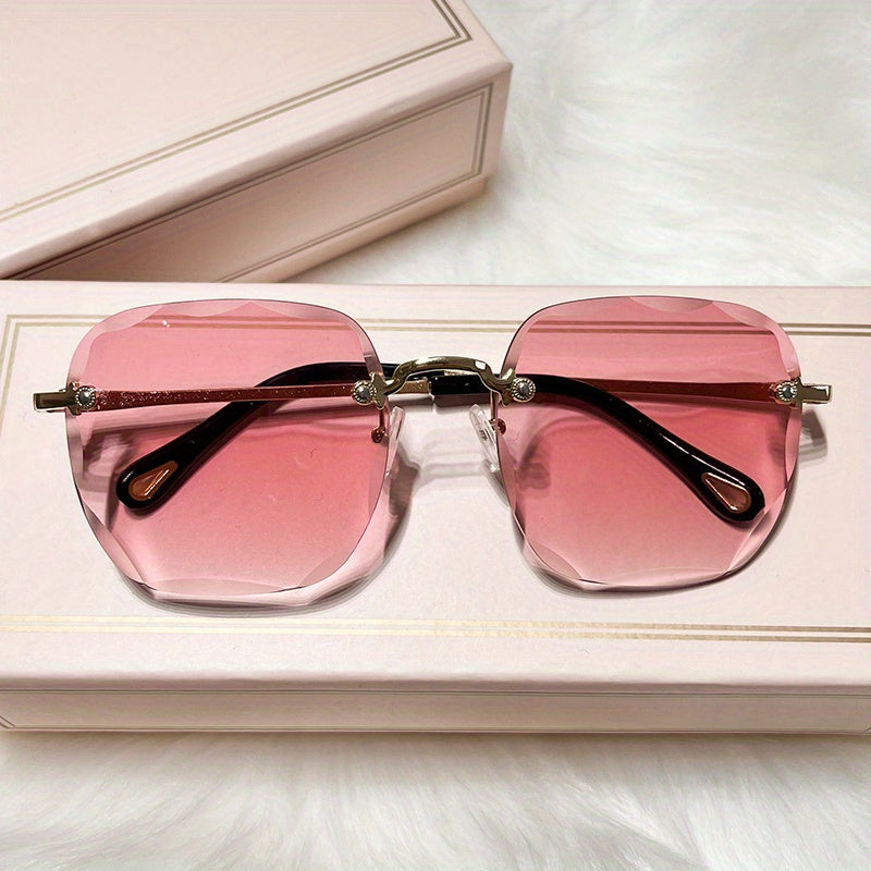 Gradient Lens Rimless Sunglasses Rivet Decor UV400