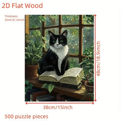 500pcs Wooden Jigsaw Puzzle Cow Cat on Bookshelf Adult Animal Theme
