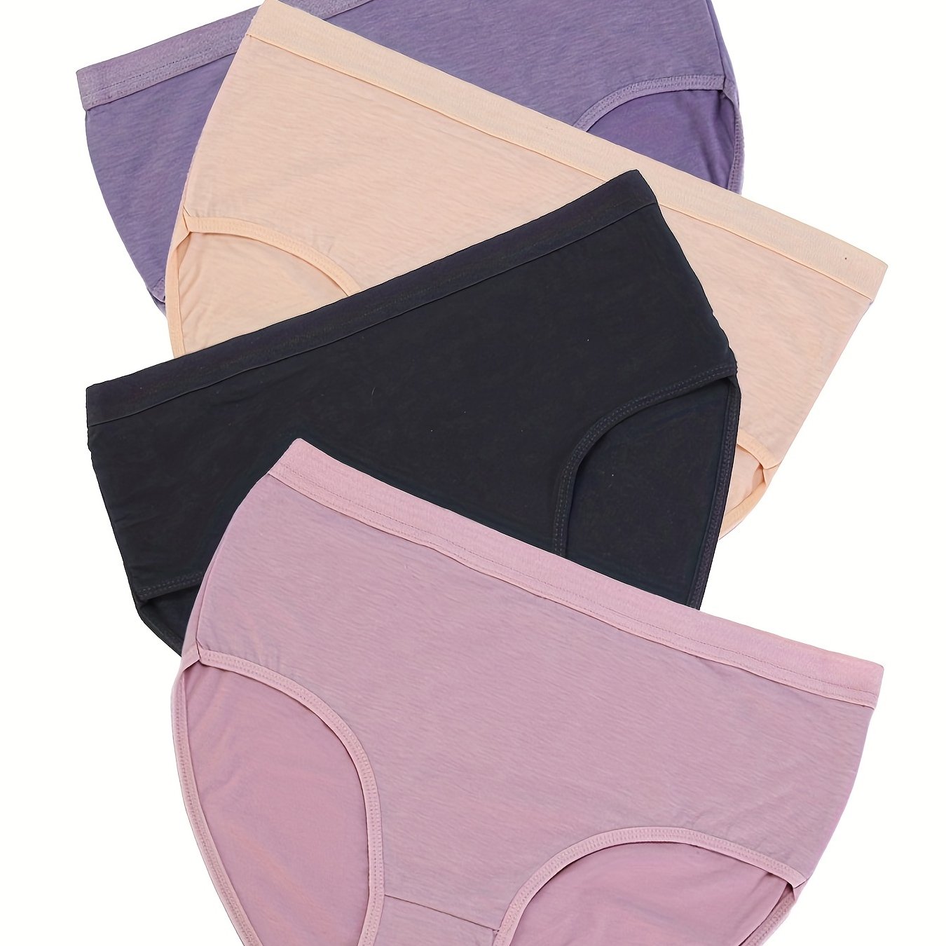4 Pack Women's Plus Solid Mid Waisted Comfy & Breathable Panty Set