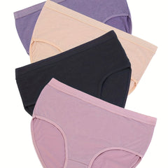 4 Pack Women's Plus Solid Mid Waisted Comfy & Breathable Panty Set