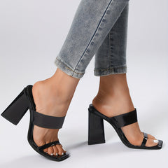 Women's Block Heeled Sandals Square Toe Double Strap Heels