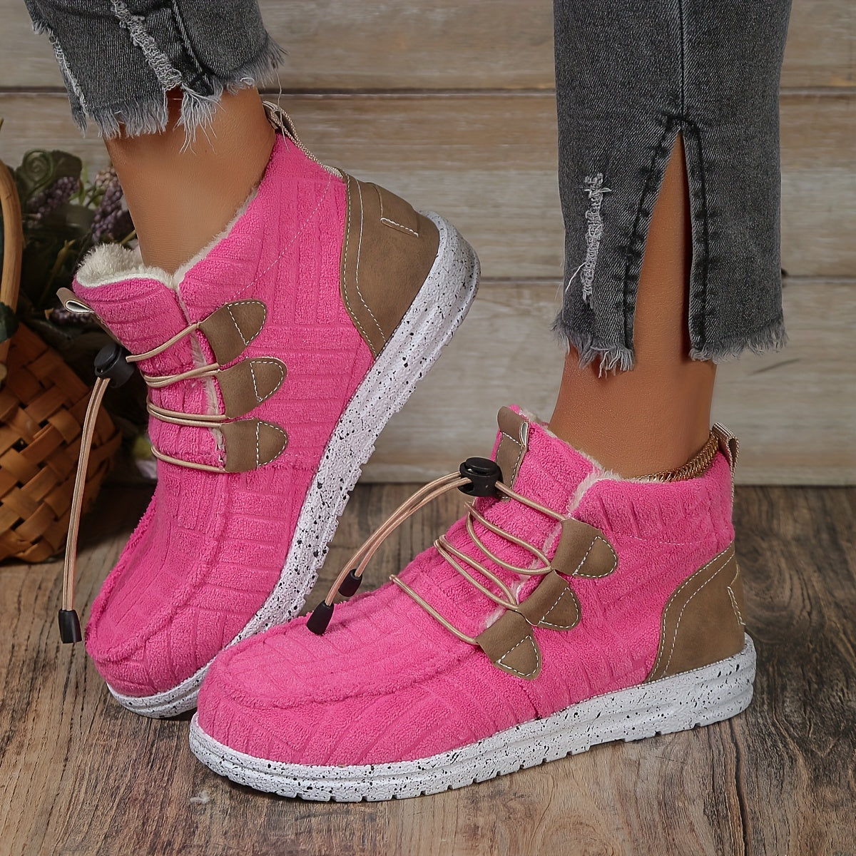 Plush Lined Thermal Flat Snow Boots Non Slip Fall Winter Warm Shoes