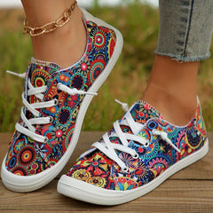 Floral Printed Canvas Slip-On Sneakers Lightweight Walking Shoes