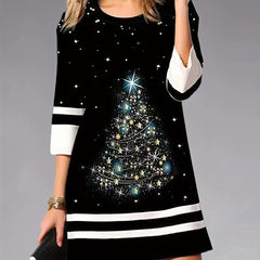Tree & Stripe Print Half Sleeve Mini Dress
